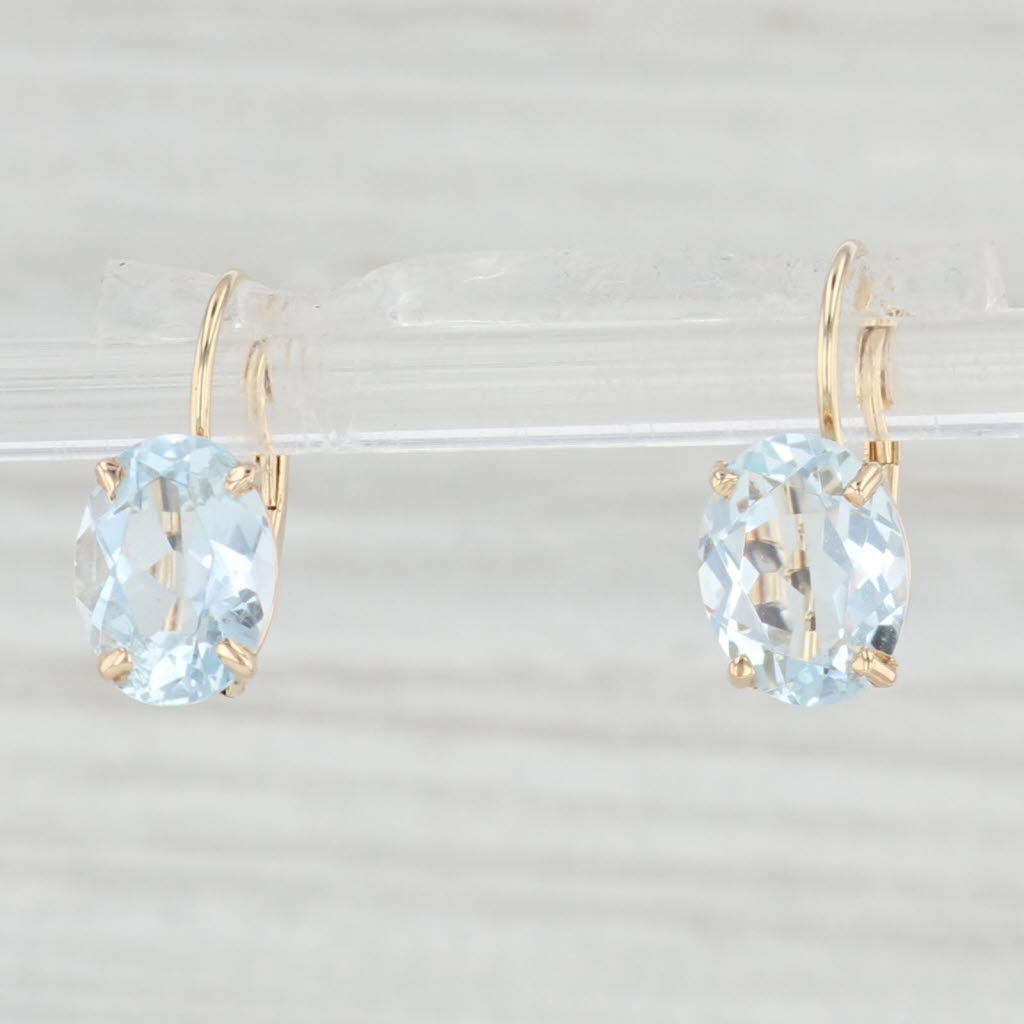 Light Gray 3ctw Oval Solitaire Aquamarine Earrings 14k Yellow Gold Leverback Drops