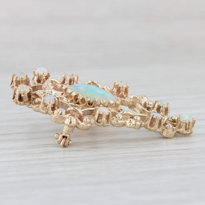 Ornate Opal Pendant Brooch 14k Yellow Gold Vintage Statement