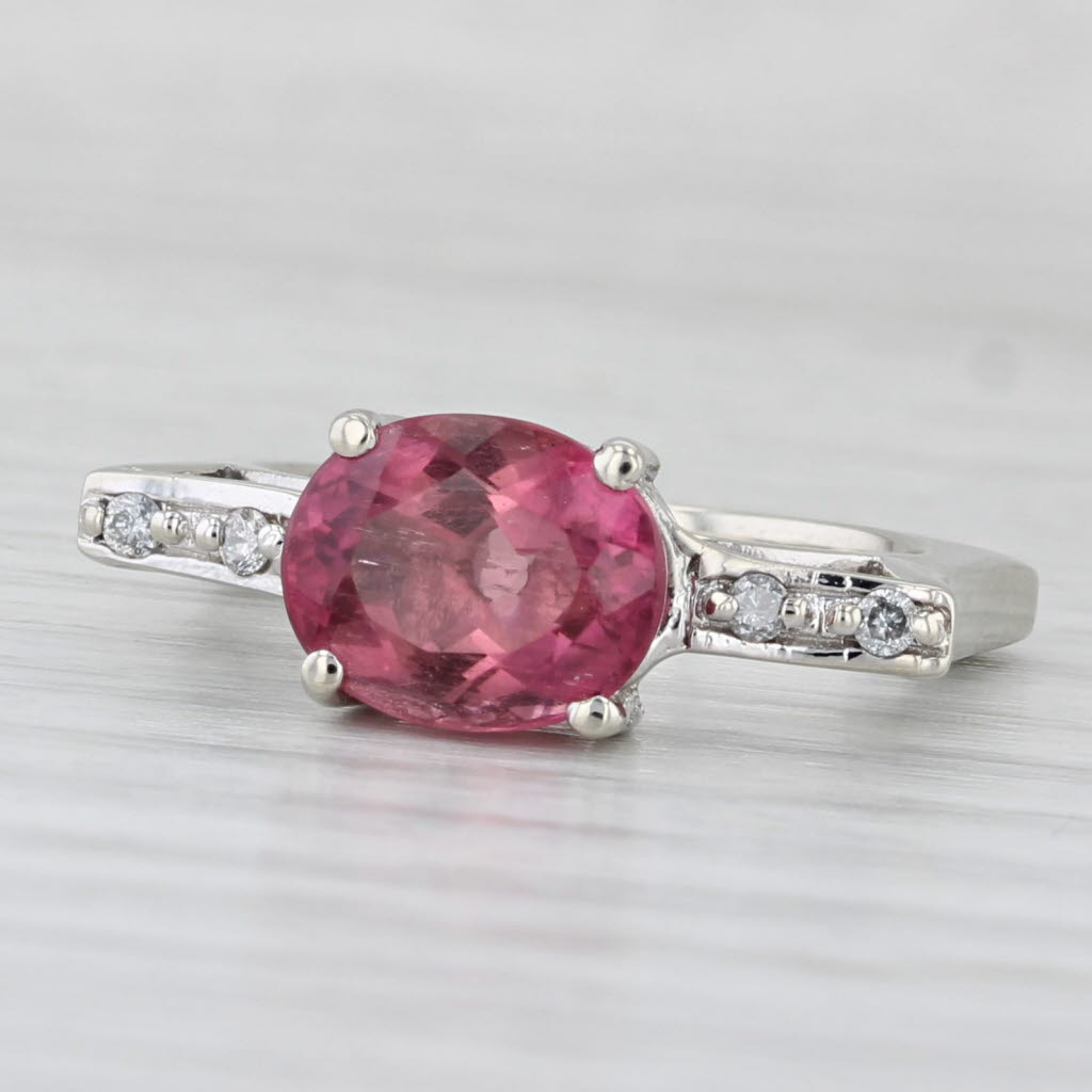 Light Gray 2.16ctw Pink Tourmaline Diamond Ring 14k White Gold Size 6 Unique Design