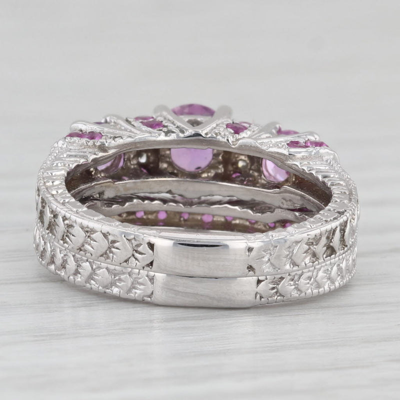 2.02ctw Pink Sapphire Diamond Engagement Ring Wedding Band Set 14k White Gold