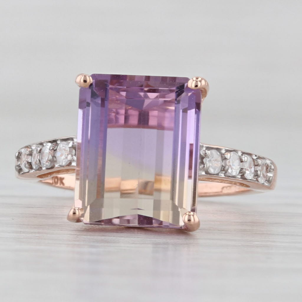4.66ctw Purple Yellow Ametrine Zircon Cathedral Band Ring 10k Rose Gold Size 6