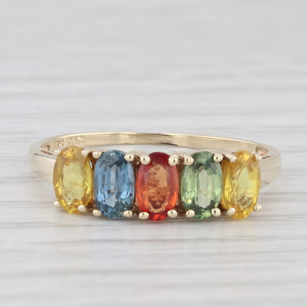 Light Gray 1.60ctw Multicolor 5-Stone Sapphire Ring 10k Yellow Gold Size 7 Stackable