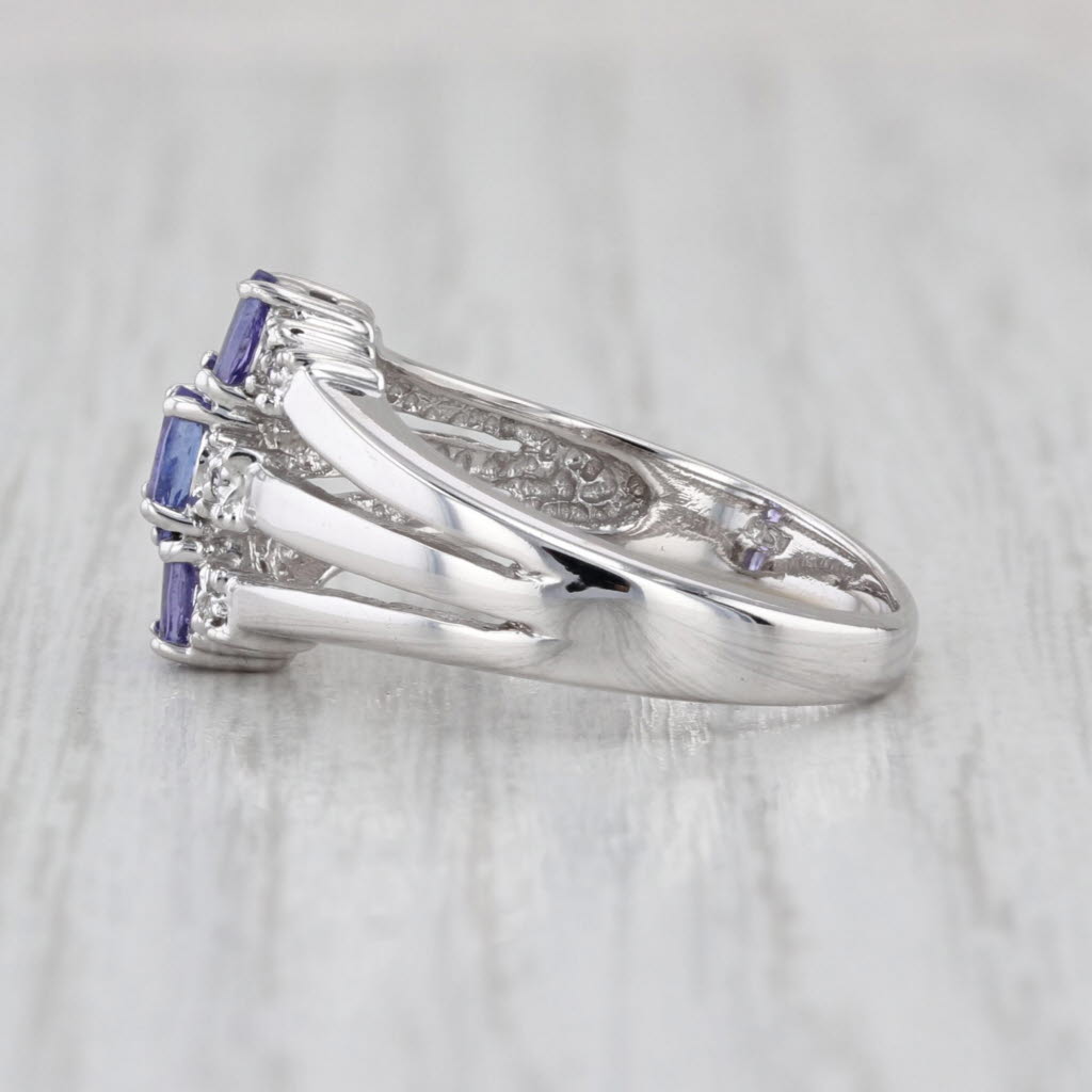 0.62ctw Tanzanite 3-Stone Diamond Ring 14k White Gold Size 6.5