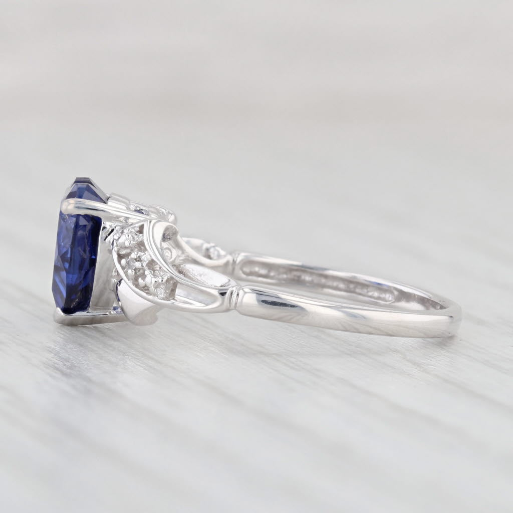 Light Gray 2.40ct Blue Lab Created Sapphire Heart Ring 10k Gold Size 7 Diamond Accents