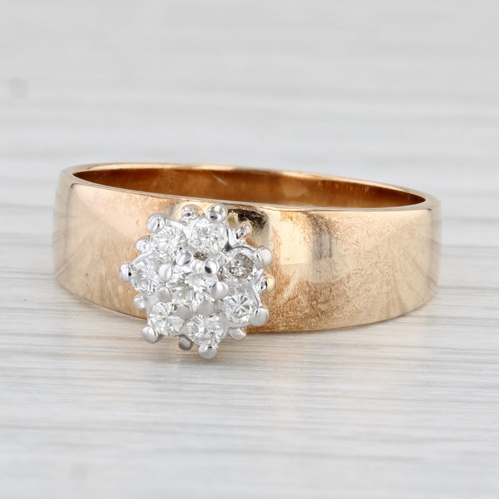 Light Gray 0.21ctw Diamond Engagement Ring 10k Yellow Gold Flower Cluster Size 7.75