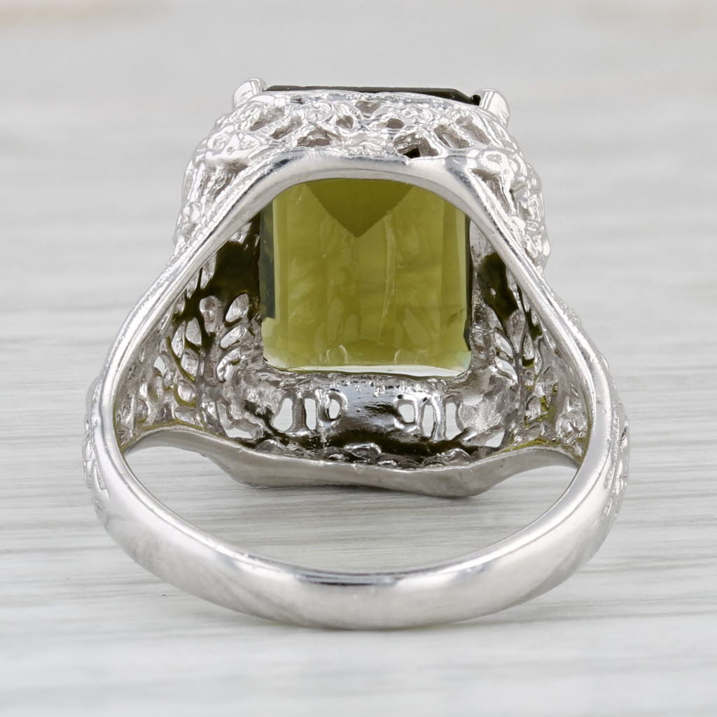 Light Gray 4.40ct Green Tourmaline Solitaire Ring 14k White Gold Filigree Size 5.5