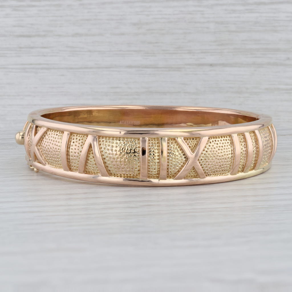 Gray Atasay Roman Numeral Bangle Bracelet 14k Yellow Gold 7" 15.2mm