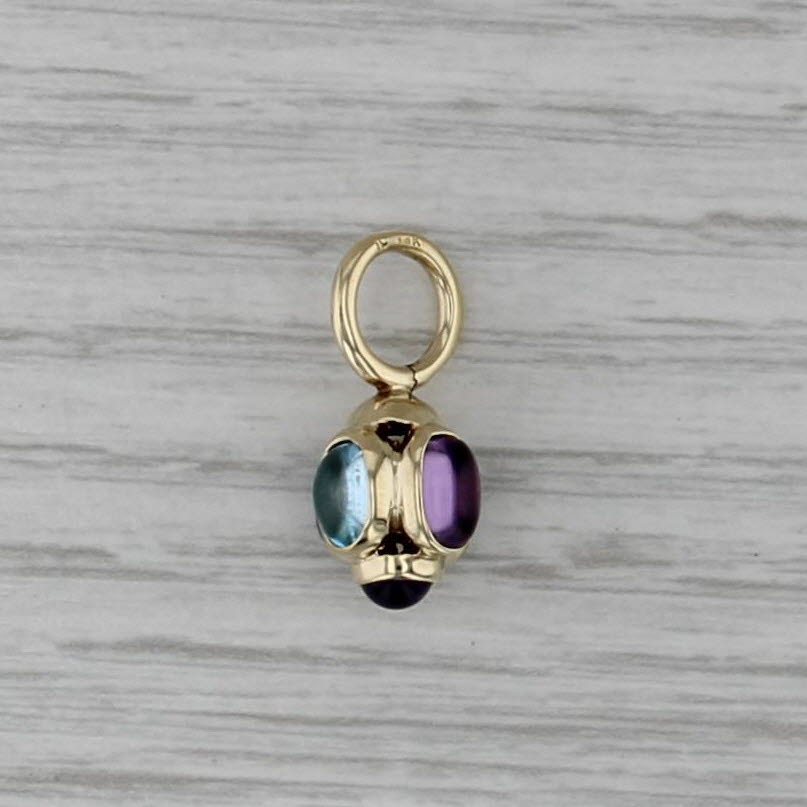 Aquamarine Amethyst Cabochon Small Drop Pendant 14k Yellow Gold Charm