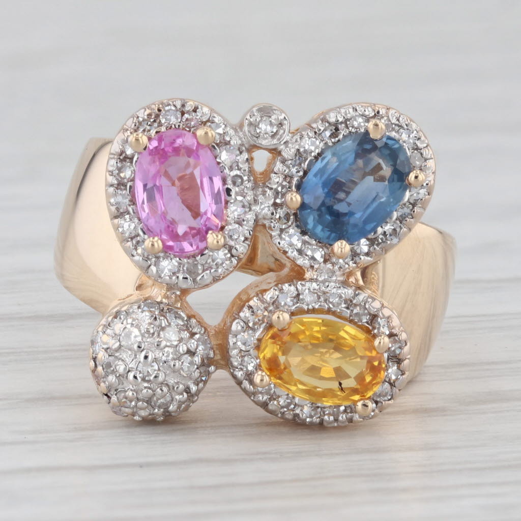 Light Gray 1.66ctw Multicolor Sapphire Diamond 14k Yellow Gold Ring Size 5 Cocktail