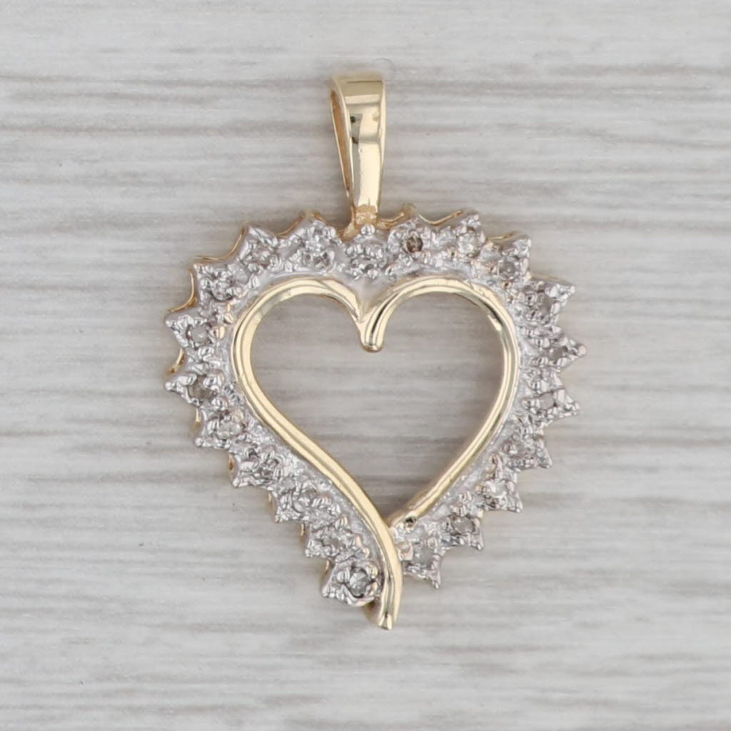 Gray 0.22ctw Diamond Open Heart Pendant 10k Yellow Gold Keepsake Gift