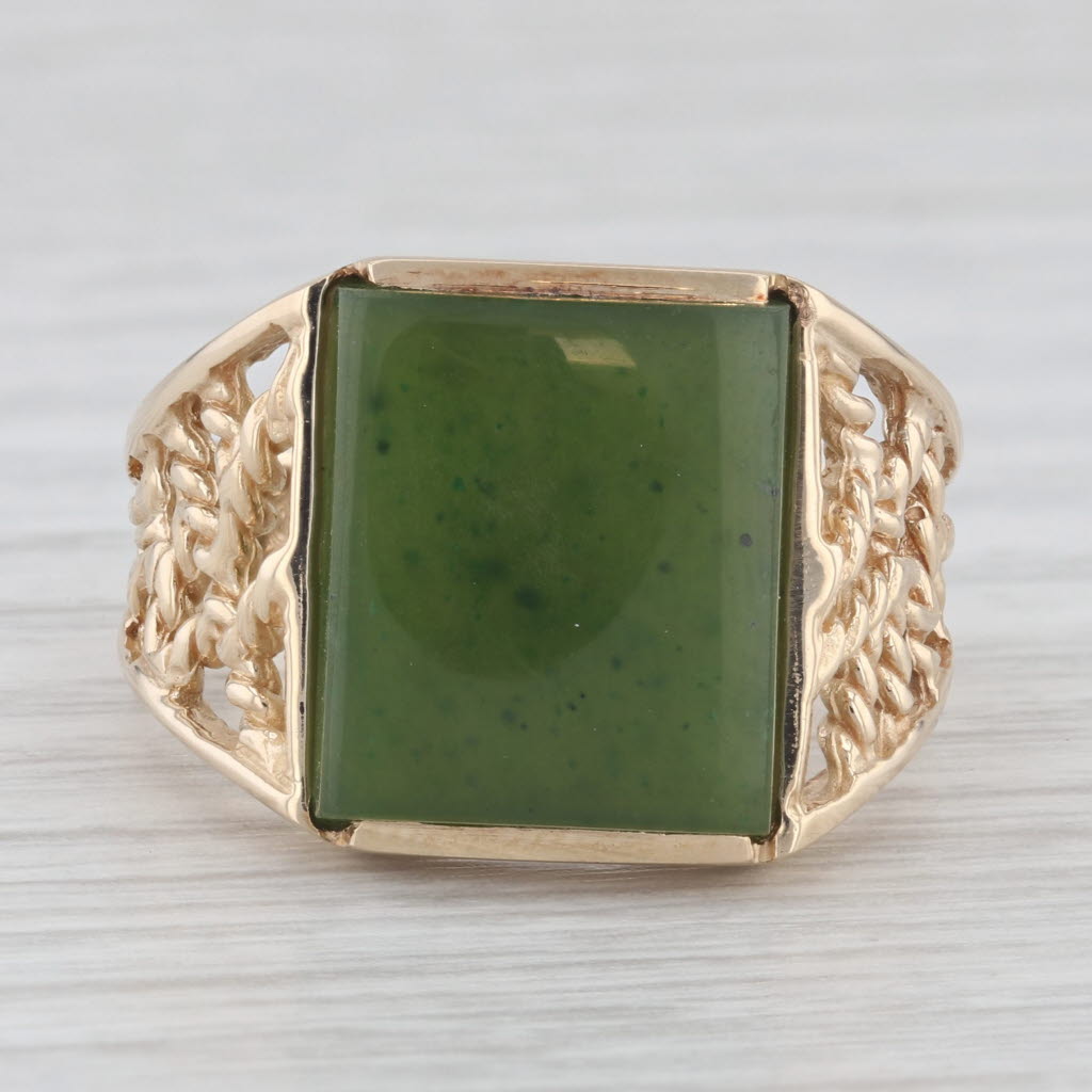 Light Gray Green Nephrite Jade Ring 10k Yellow Gold Size 10 Men's Signet