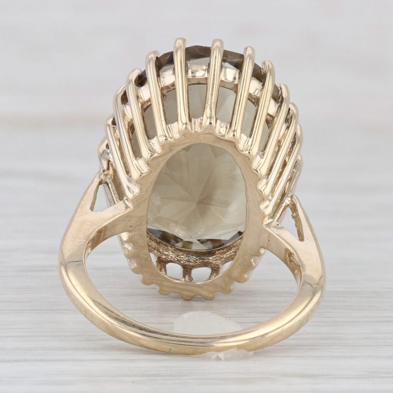 11.80ct Oval Solitaire Smoky Quartz Ring 10k Yellow Gold Size 4