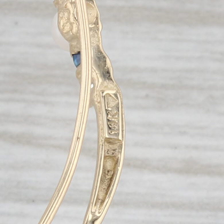 Cultured Pearl Blue Sapphire Cubic Zirconia Drop Earrings 14k Gold Hook Posts