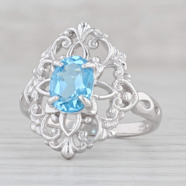 Gray 1.30ct Oval Blue Topaz Solitaire Ring 14k White Gold Size 7 Floral Openwork