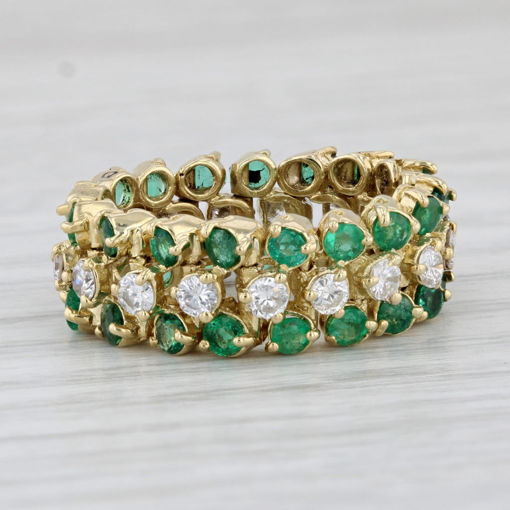 Light Gray 2ctw Emerald Diamond Eternity Ring 18k Yellow Gold Size 4.25 Flexible Band