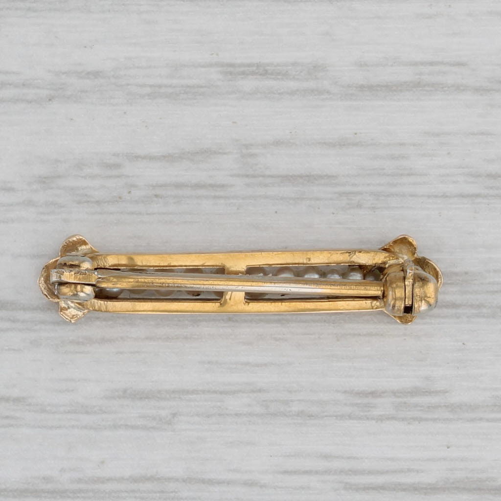 Gray Seed Pearl Diamond Small Bar Pin 10k Yellow Gold