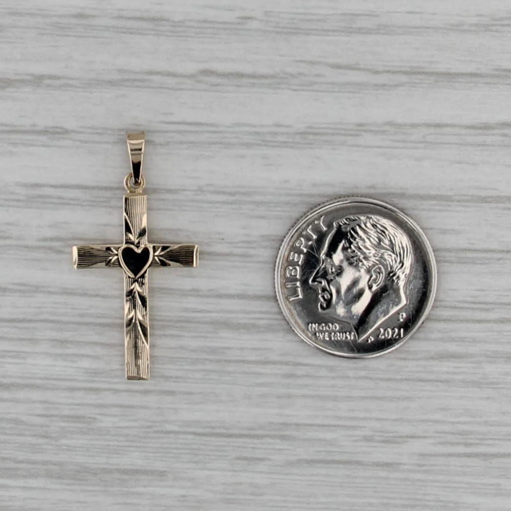 Vintage Etched Heat Cross Pendant 14k Yellow Gold