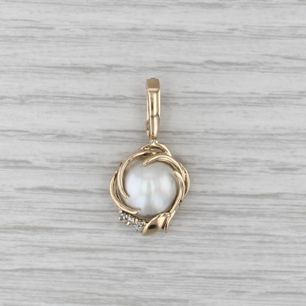 Mabe Pearl Diamond Enhancer Pendant 14k Yellow Gold Enhancer Clip Bail