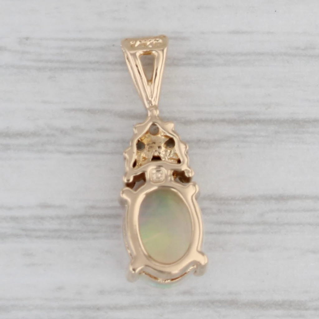 Gray Opal Diamond Drop Pendant 14k Yellow Gold Oval Cabochon