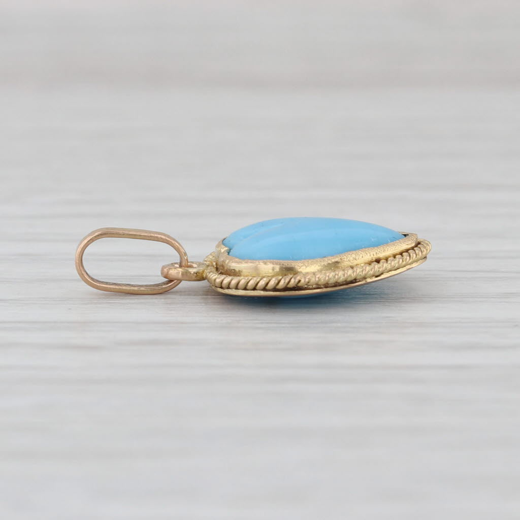 Blue Molded Glass Cabochon Heart Pendant Necklace 14k Yellow Gold Charm