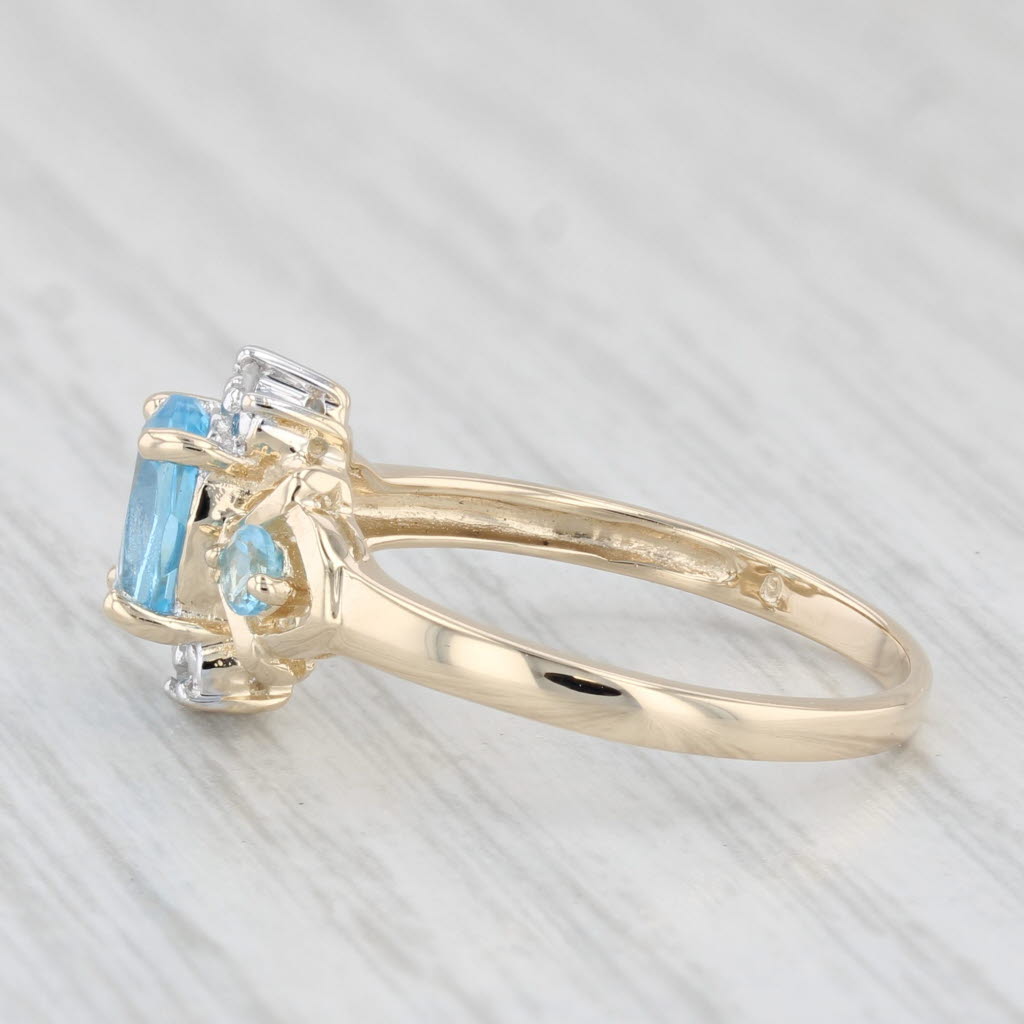 Light Gray 1.02ctw Oval Blue Topaz Diamond Ring 14k Yellow Gold Size 7