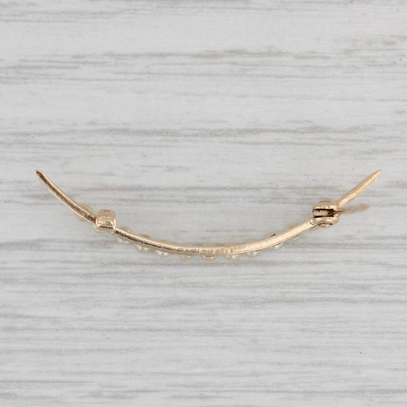 Crescent Seed Pearls Pin 10k Yellow Gold Vintage Brooch