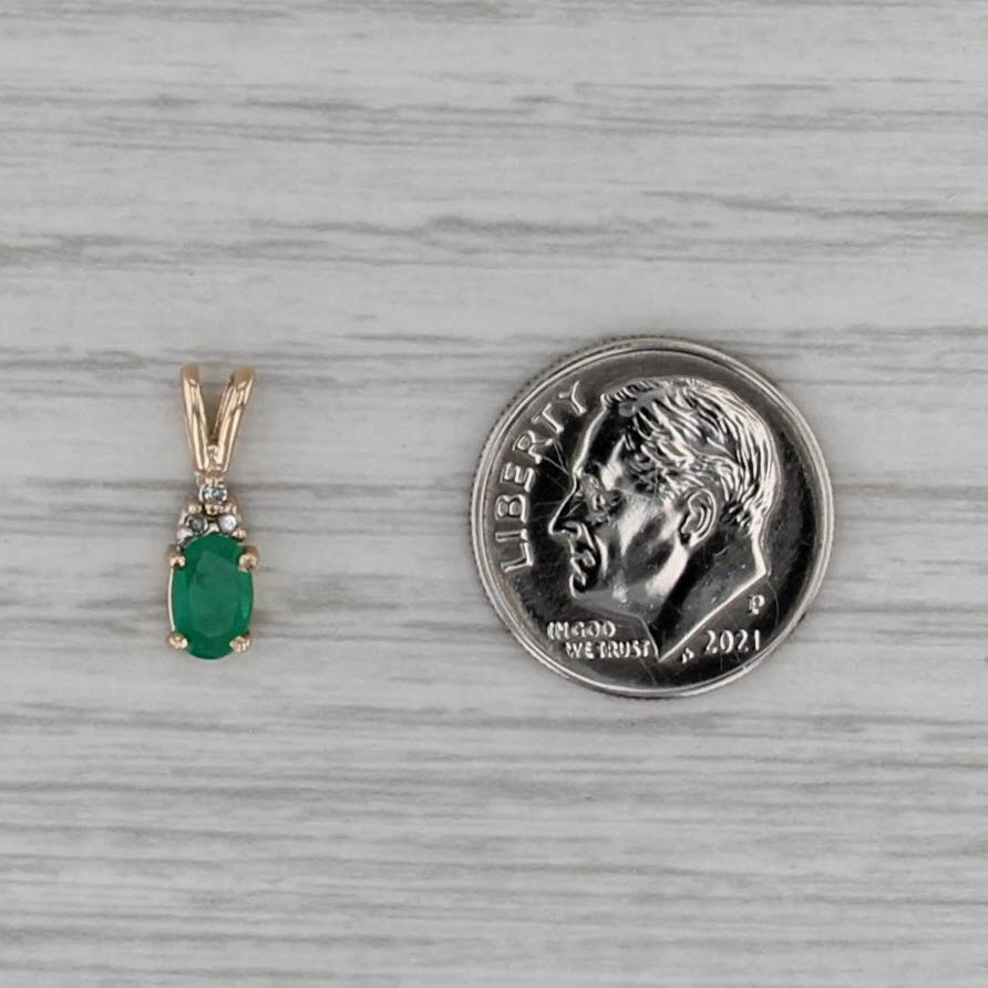 0.52ctw Oval Emerald Diamond Pendant 10k Yellow Gold Small Drop
