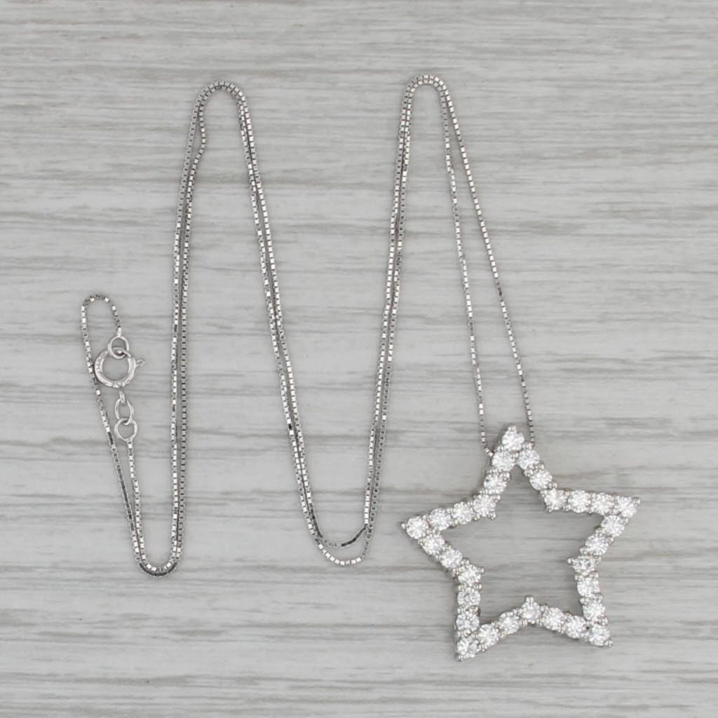 Moissanite Star Pendant Necklace 14k White Gold 18" Box Chain