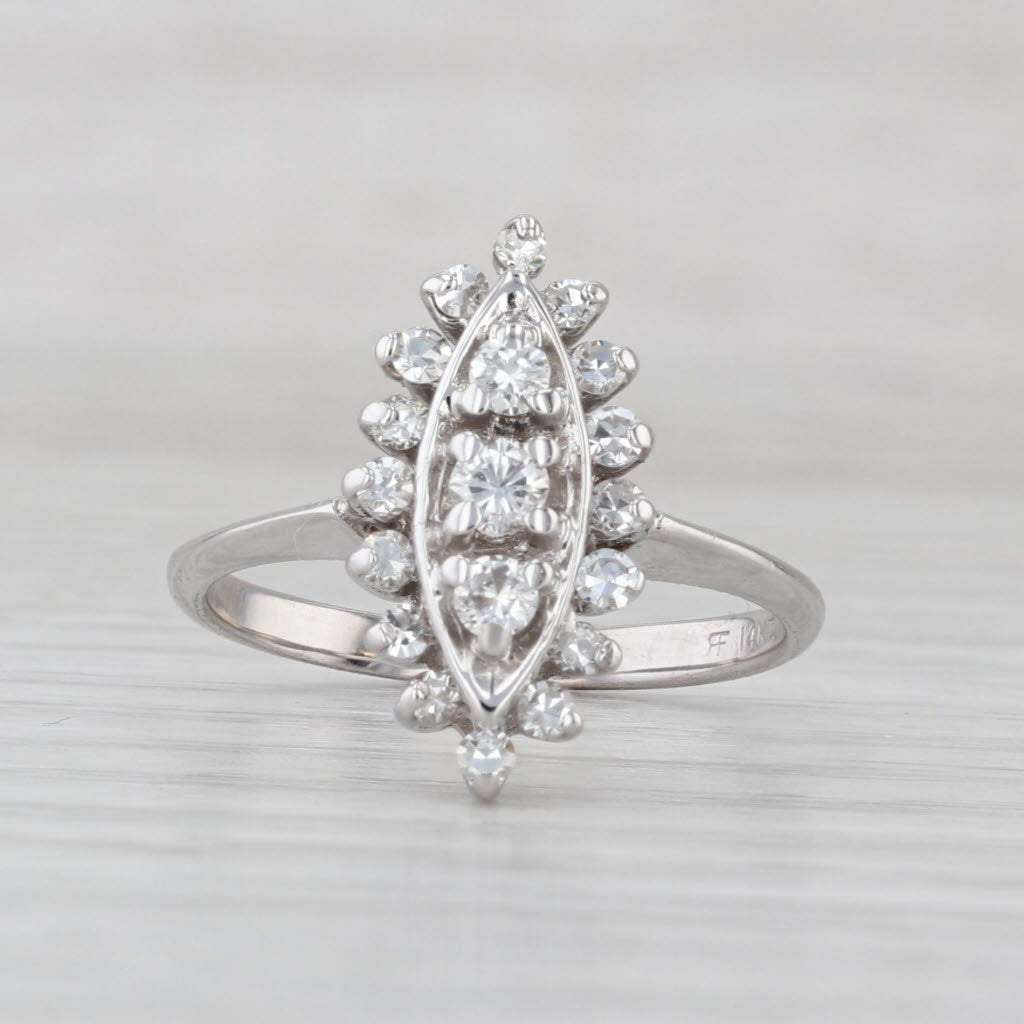 0.36ctw Diamond Halo Ring 14k White Gold Size 6 Marquise Engagement