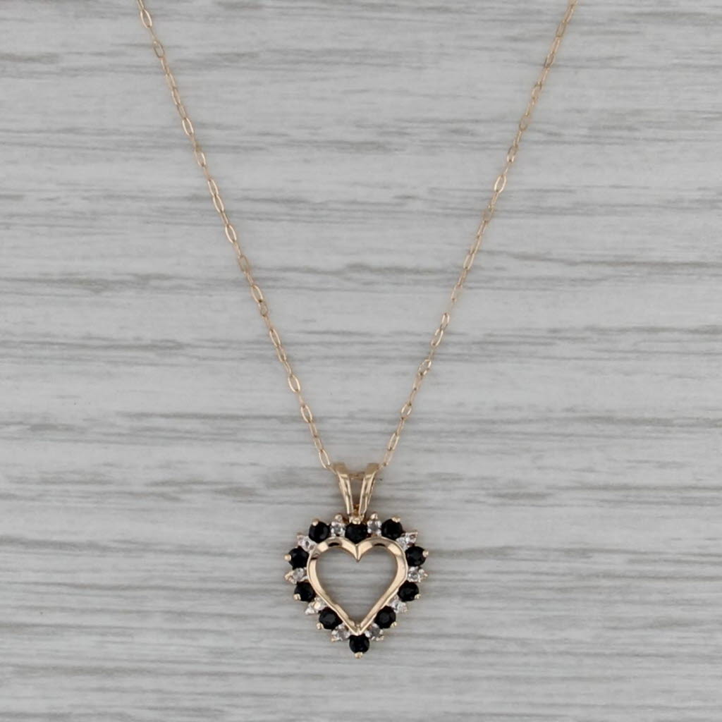 0.33ctw Blue Sapphire Diamond Heart Pendant Necklace 10k Yellow Gold Cable Chain