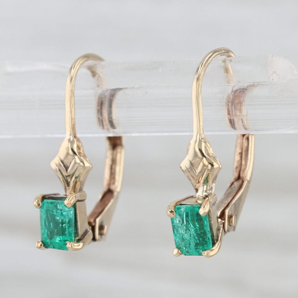 0.40ctw Emerald Cut Emerald Drop Earrings 14k Yellow Gold Lever Backs