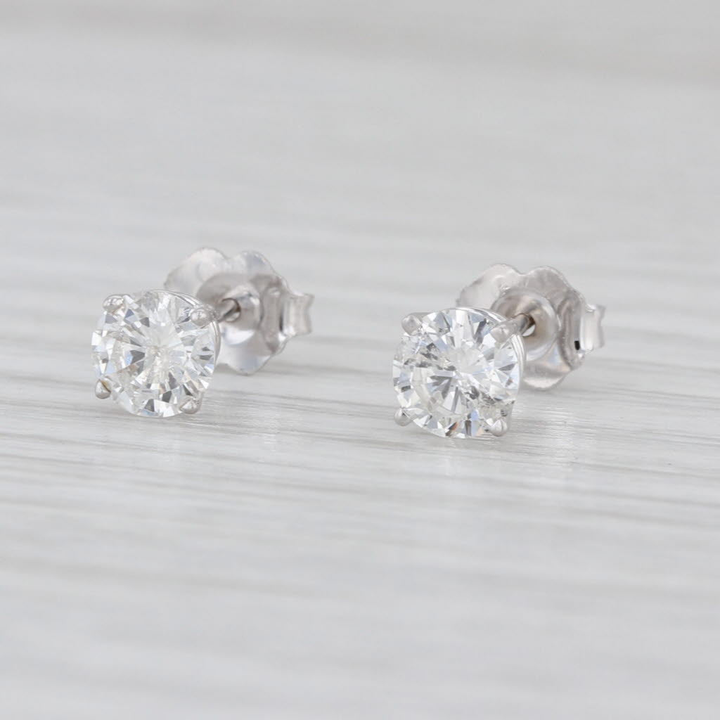 1ctw Round Brilliant Diamond Solitaire Stud Earrings 14k White Gold Studs