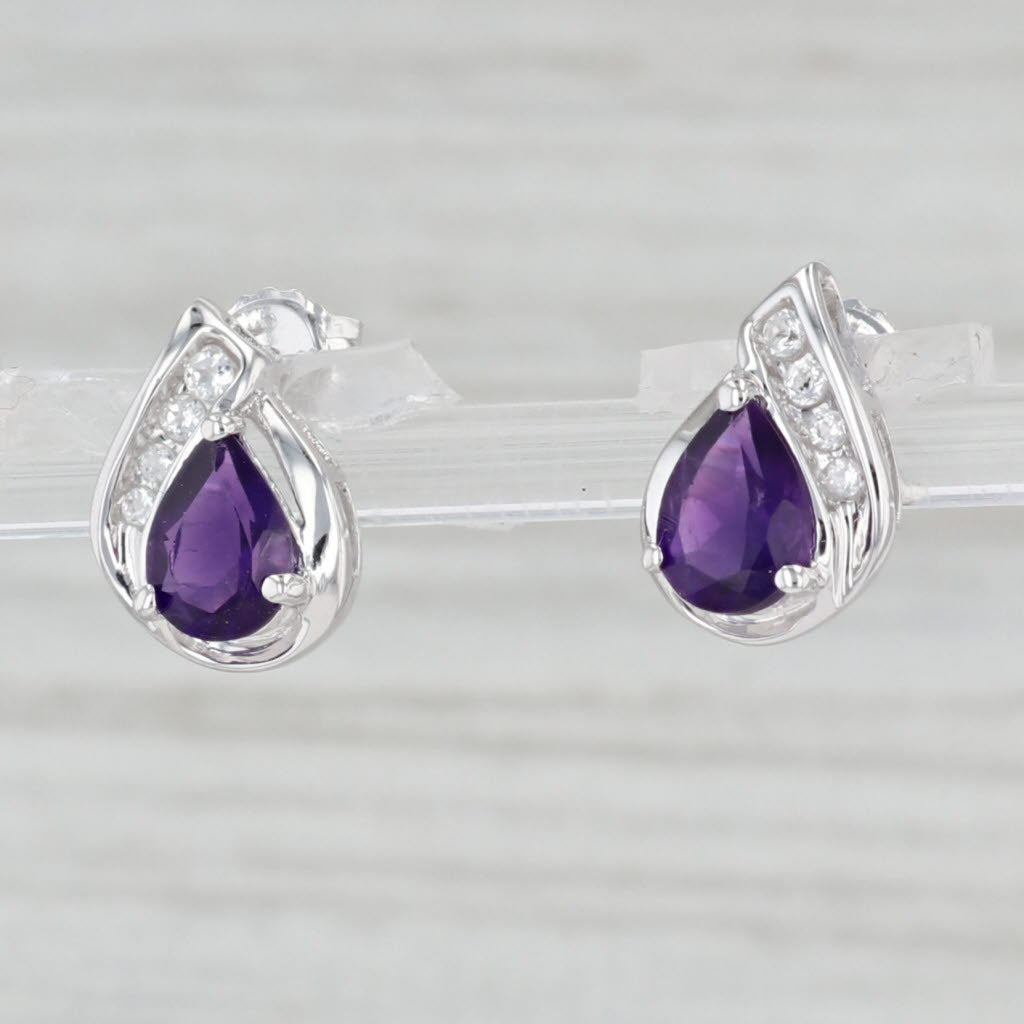 Light Gray 1.40ctw Amethyst White Topaz Teardrop Stud Earrings 10k White Gold