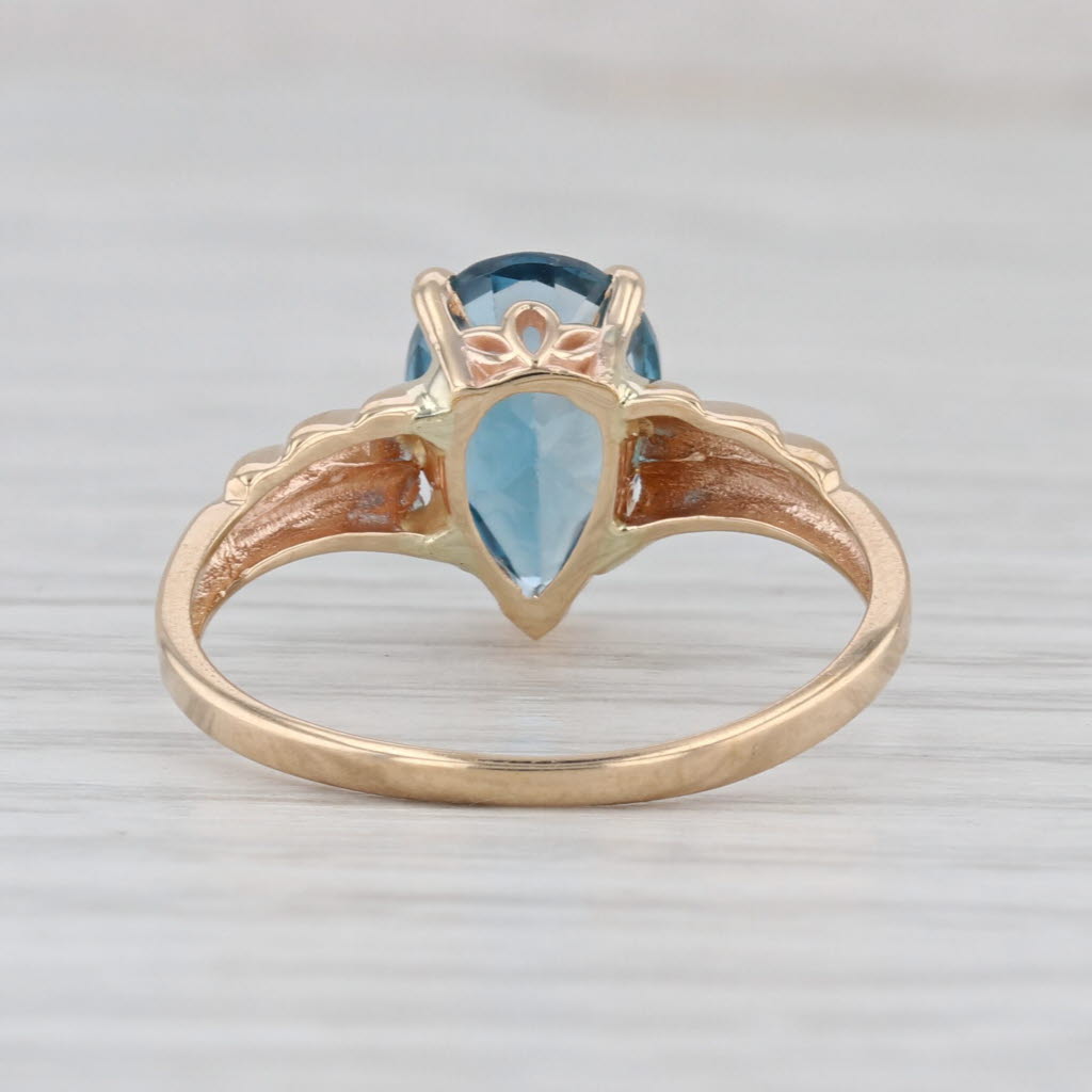 2.30ct Pear Blue Topaz Solitaire Ring 14k Yellow Gold Size 7.5