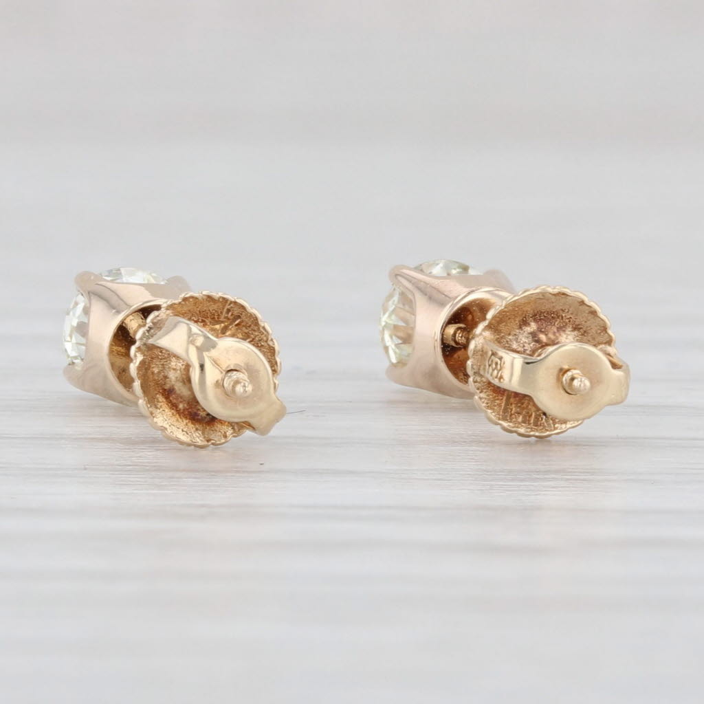 Light Gray 0.58ctw Diamond Stud Earrings 14k Yellow Gold Round Solitaire Screw Back Studs