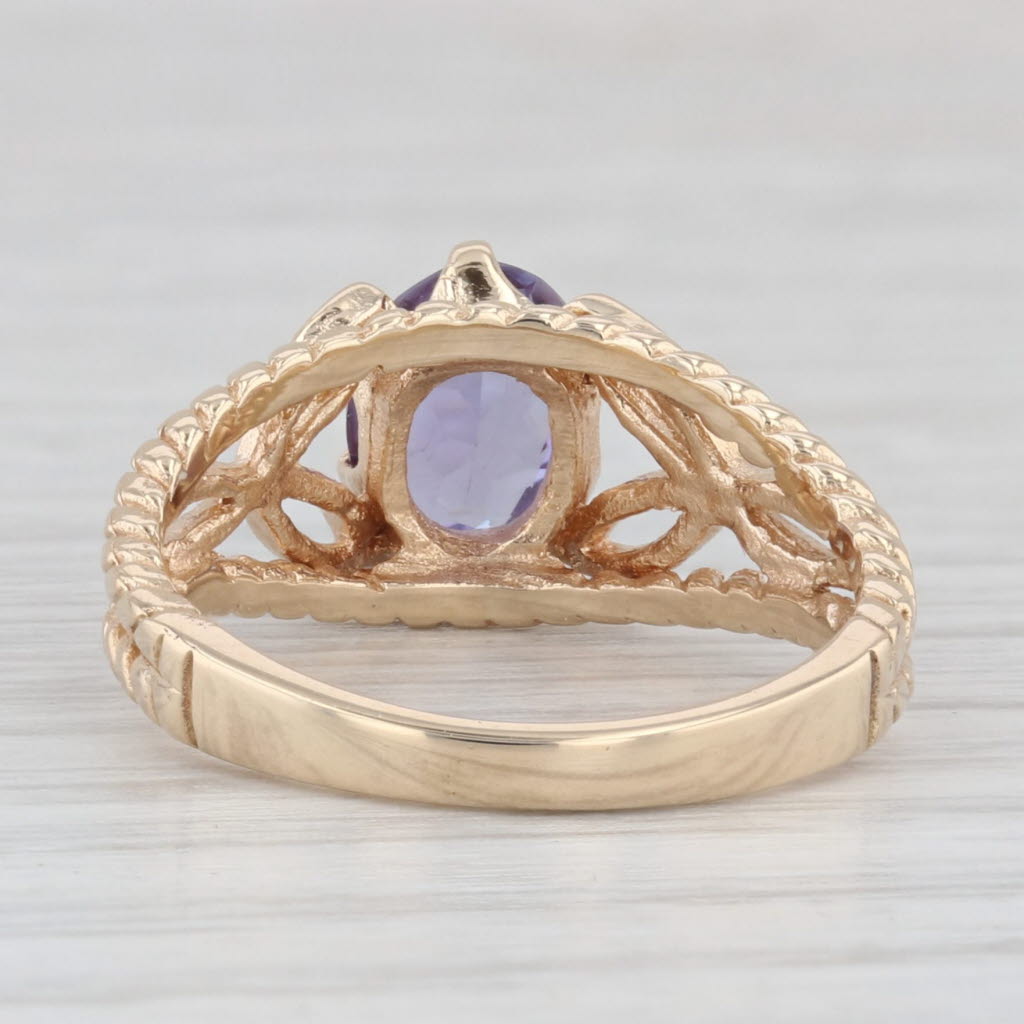 Light Gray 1.32ct Lab Created Purple Sapphire Ring 10k Yellow Gold Size 6.5 Floral