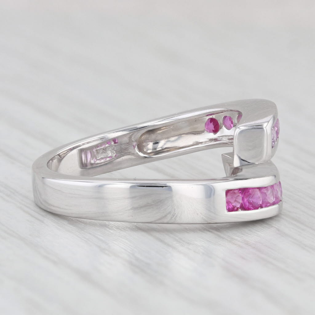 Light Gray Shades of Pink Sapphire Bypass Ring 14k White Gold Size 7.25