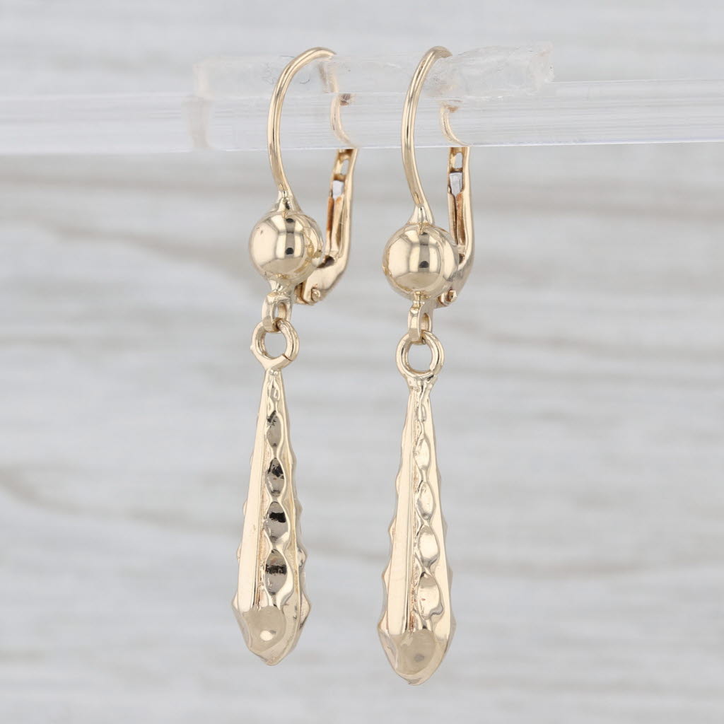Beveled Teardrop Dangle Earrings 14k Yellow Gold Lever Backs