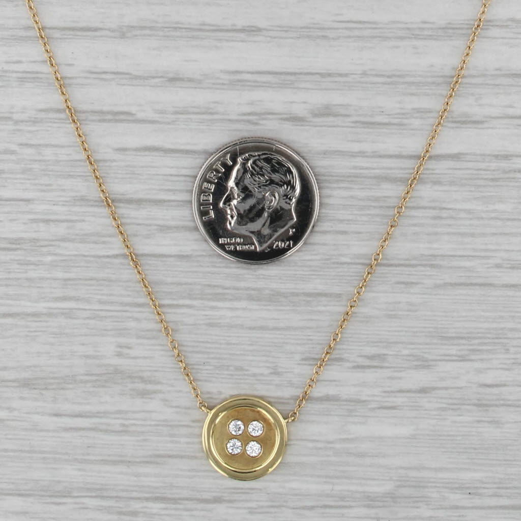 0.16ctw Diamond Button Pendant Necklace 18k Yellow Gold 20-22" Cable Chain