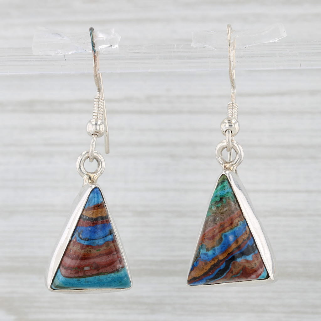 Light Gray Colorful Resin Sand Dangle Earrings Sterling Silver Hook Posts