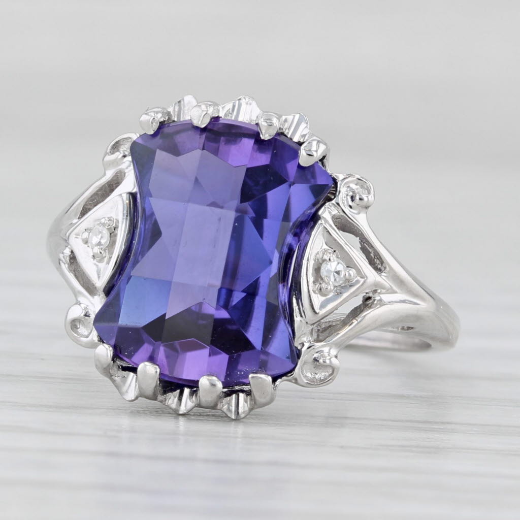 Light Gray Lab Created Purple Blue Sapphire Diamond Ring 10k White Gold Size 6