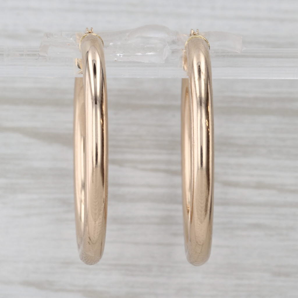 Round Hoop Earrings 14k Yellow Gold Snap Top Round Hoops 30 x 3mm