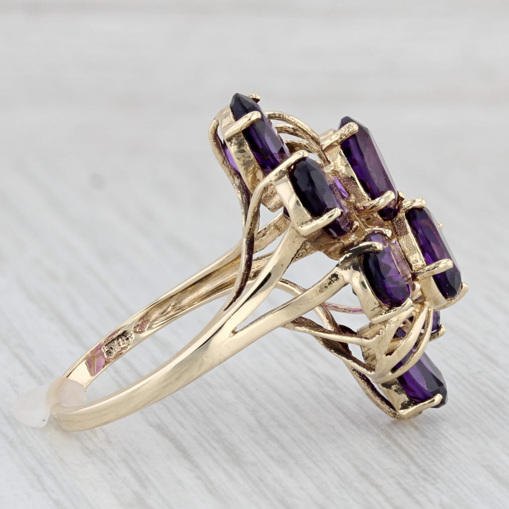 Light Gray 9.40ctw Amethyst Cluster Ring 10k Yellow Gold Size 9 Cocktail