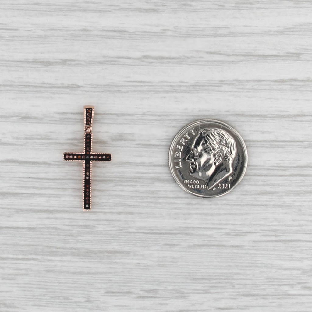 Brown Orange Diamond Cross Pendant 10k Rose Gold Small Drop