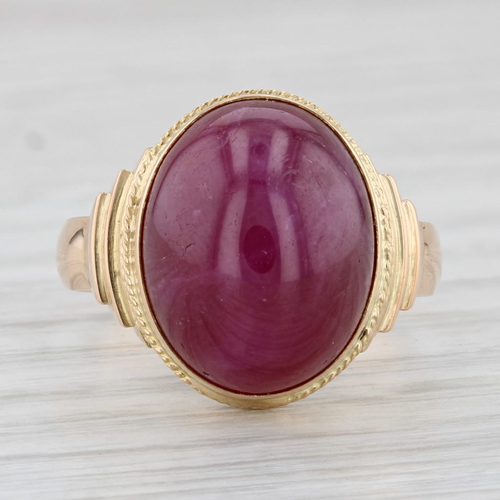 Light Gray 17ct Star Ruby Ring 18k Yellow Gold Size 9 Oval Cabochon Solitaire