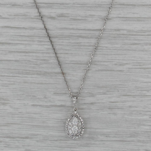 0.40ctw Diamond Halo Teardrop Pendant Necklace 10k White Gold 16-18" Cable Chain