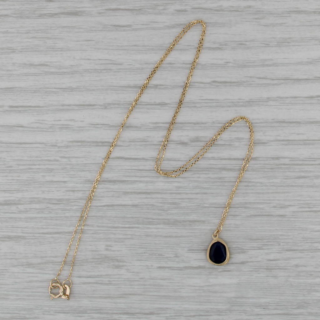Blue Quartz Teardrop Pendant Necklace 14k Yellow Gold 18" Cable Chain