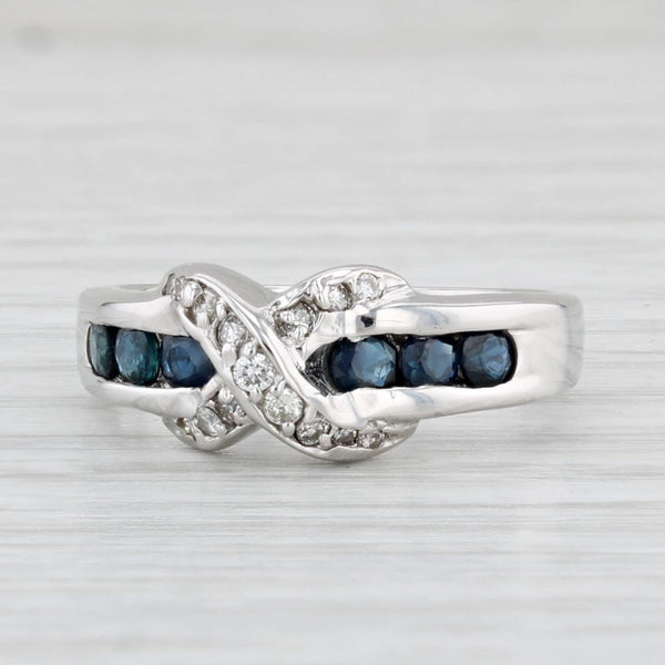 Light Gray 0.65ctw Diamond Knot Blue Sapphire Ring 14k White Gold Size 7