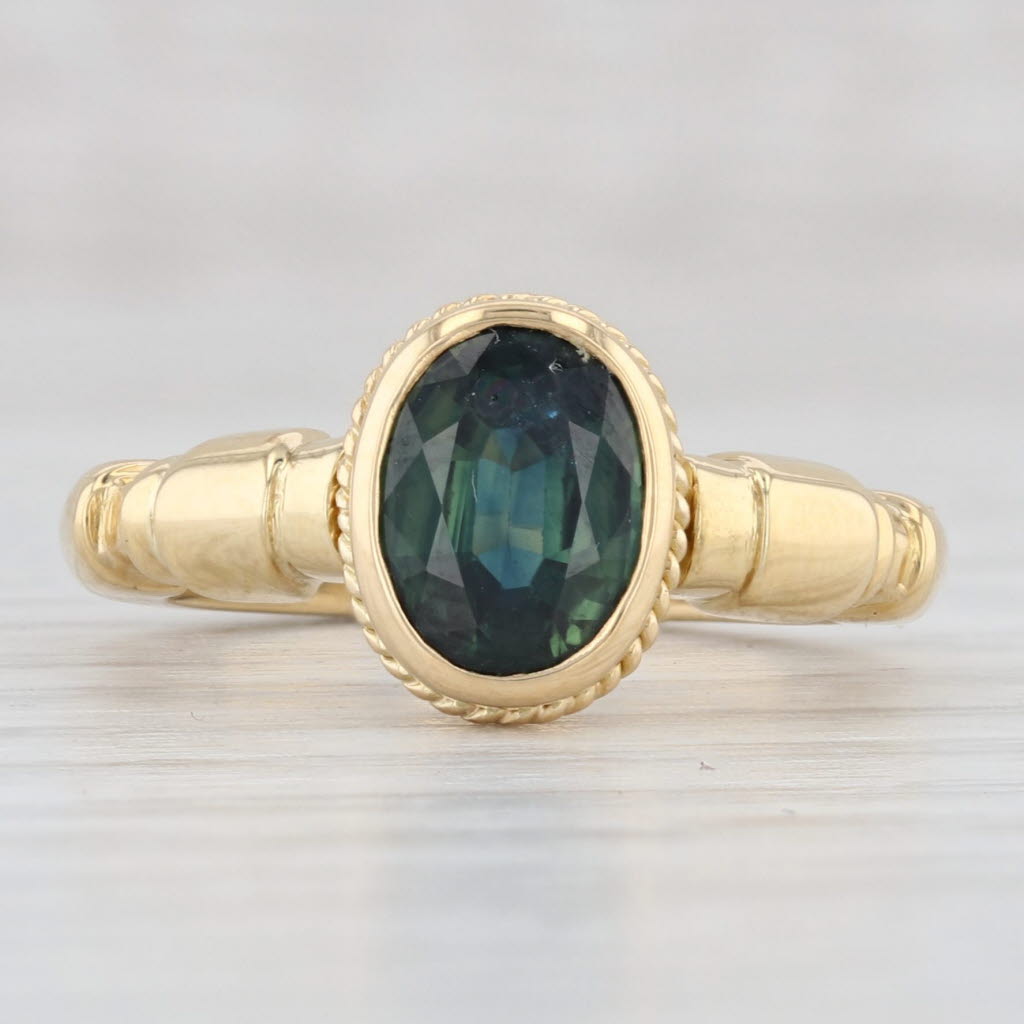 Light Gray 1.80ct Green Sapphire Oval Solitaire Ring 18k Yellow Gold Size 5.25