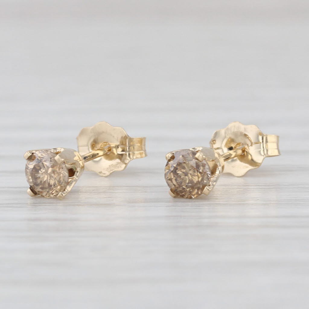 0.38ctw Brown Champagne Diamond Stud Earrings 14k Yellow Gold Studs